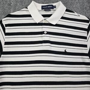 Vintage Polo Golf Ralph Lauren Shirt Mens Medium Black White Textured Knit Strip